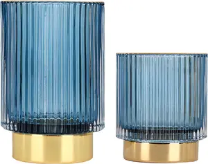 Makeup Brush holder Organizer,  Makeup Brush Glass Brushes Storage Holder,  Make Up Brush Cup Pen Pencil Holder striped vase(Blue S+L)