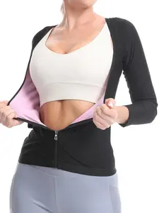 Women's Solid Zipper Sauna Top, Long Sleeve Scoop Neck Sauna Top, Tummy Control Shaper for Women, Workout Gym Exercise Clothing for Women, Women Workout Clothes, Yoga Jacket Top