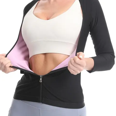 Women's Solid Zipper Sauna Top, Long Sleeve Scoop Neck Sauna Top, Tummy Control Shaper for Women, Workout Gym Exercise Clothing for Women, Fitness Exercise Wear, Fitness Clothes, Fitness Apparel