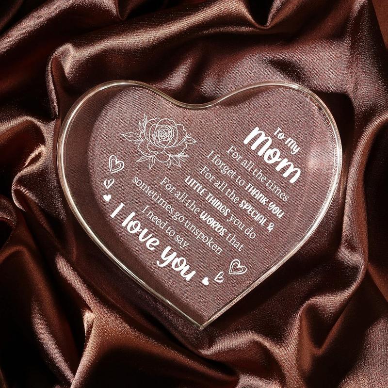 Heart Shaped Acrylic Decoration Block, Flower & Letter Pattern Decorative Ornament, Inspirational Creative Gift for Mom, Delicate mom birthday gift,Gift idea,Funny home decor