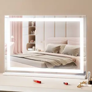 summervibes VEVOR Large Vanity Mirror with Lights, Three Color Lighting Modes, Lighted Makeup LED Mirror, 5X Magnification, USB Port, Smart Touch Control, Desktop Wall-Mounted (31.5x21.7 in, White), Wall Mount, Led Lighting