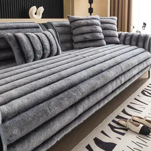 Luxury Rabbit Fur Sofa Cushion, Warm & Comfortable, Anti-Slip, Pet-Friendly, Home Decor for Fall Winter, Soft Sofa Protector