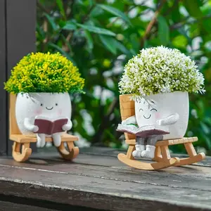Cute Character Resin Flower Pots, Home Decor Pots, Set of 2, Perfect for Succulents & Plants, Ideal for Indoor & Outdoor Use, Enhance Your Space Aesthetics