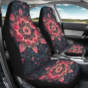 2 Pcs Car Seat Covers, Universal Fit, High Back, Digital Print Boho Pattern, Polyester Material, Thin, All Seasons Use, Seat Cover Set