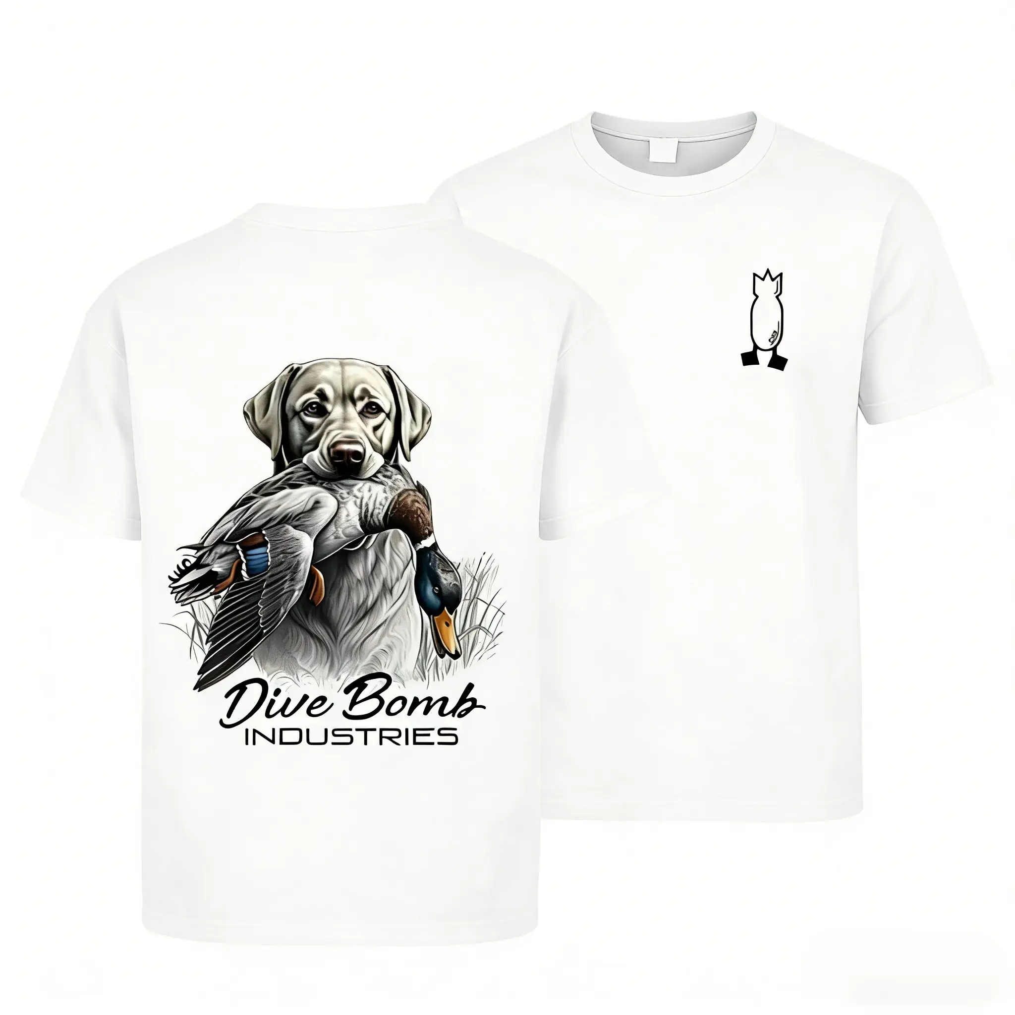 Dive Bomb Industries Men's Cotton Round Neck Short-Sleeve T-Shirt, Classic Labrador Retriever Hunting Pullover, Vintage Waterfowl Hunter Gift, Retro Dog Handler Merch (Purple, Black, White) - KitchenEra