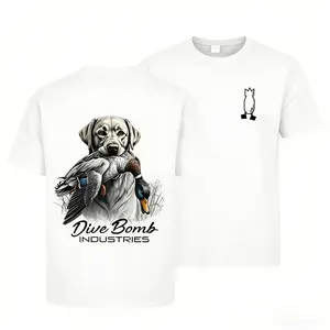 Dive Bomb Industries Men's Cotton Round Neck Short-Sleeve T-Shirt, Classic Labrador Retriever Hunting Pullover, Vintage Waterfowl Hunter Gift, Retro Dog Handler Merch (Purple, Black, White) - KitchenEra
