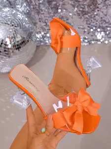 Women's Bow Transparent Chunky Heel Sandals, High Heel Toe-Exposed Design, Fashionable Comfort, Perfect for Dates and Parties