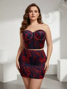 Women’s Strapless Corset Top & Bodycon Mini Skirt Set, Two Piece Outfit, Bustier Crop Top with High Waist Skirt, Sexy Y2K Party Club Going Out Matching Set