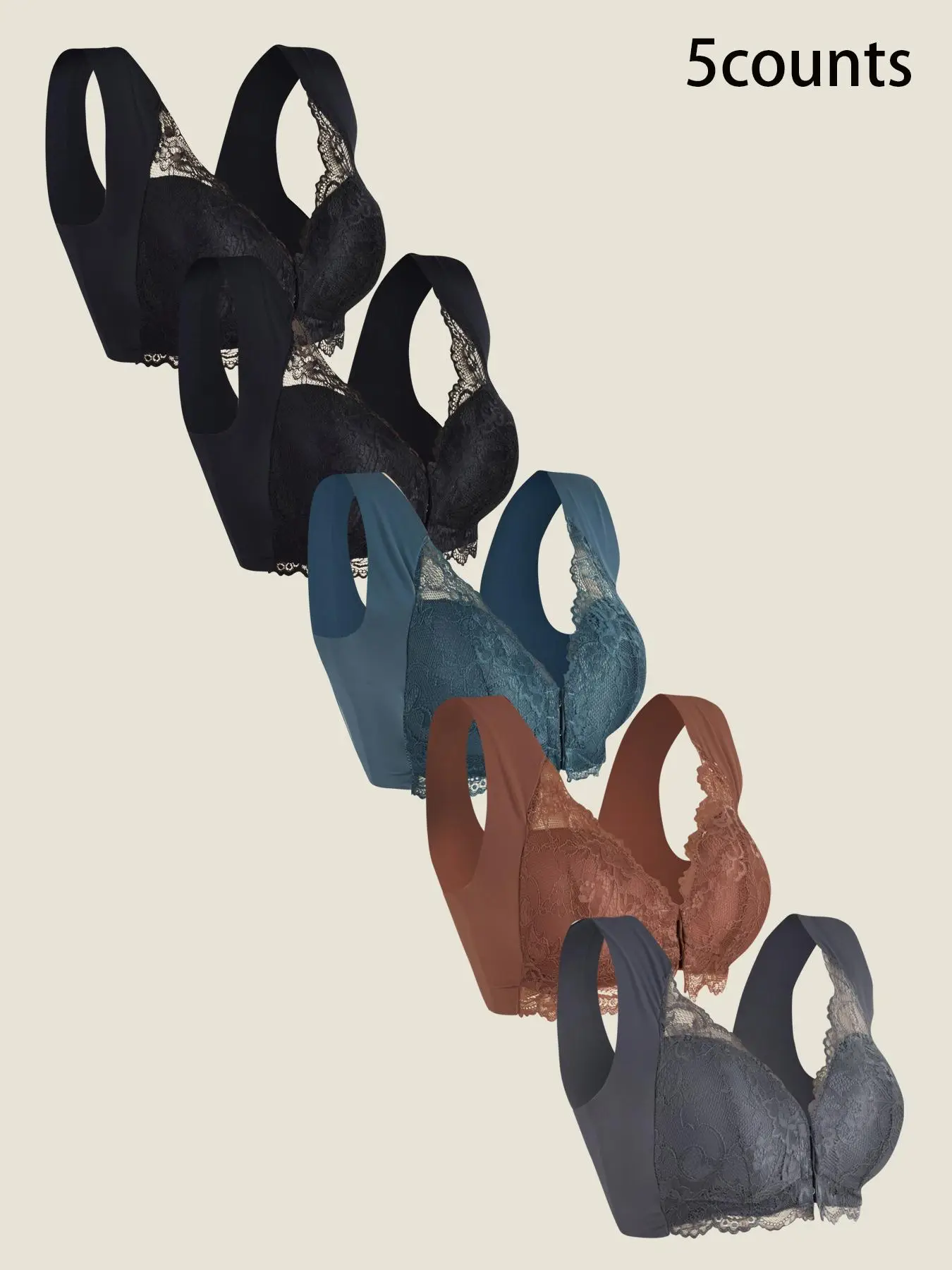 Women's Contrast Lace Hook & Eye Buckle Wireless Bra, 2024 New Style Soft Comfortable Breathable Bra, Women's Lingerie for All Seasons