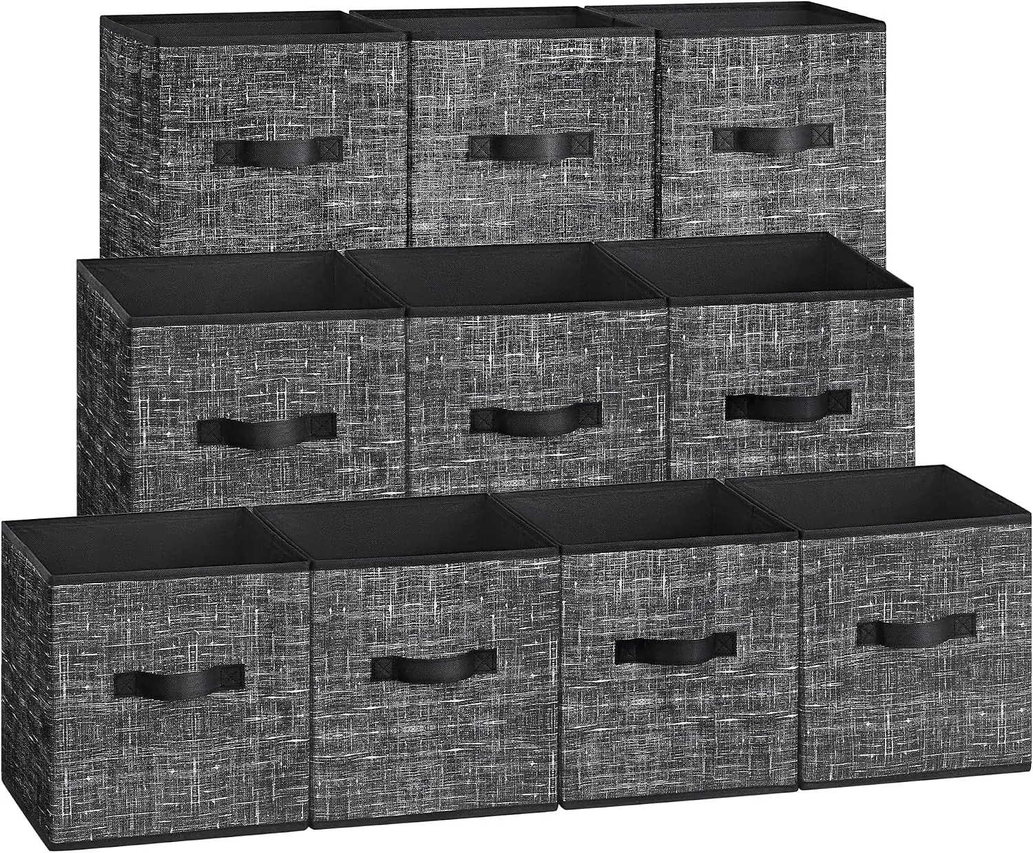 Storage Cubes, 10.2 x 10.2 x 11 Inches Non-Woven Fabric Bins with Double Handles, Set of 10, Closet Organizers for Shelves, Foldable, for Clothes, Classic Black UROB126B01