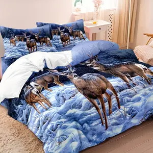 3pcs 3D Deer Print Duvet Cover Set, Soft Breathable Polyester Bedding with Zipper Closure, Machine Washable Animal Theme Quilt Cover with 2 Pillowcases, All-Season Home Decor for Bedroom, Dorm, Guest Room (Duvet Cover + Pillowcases, No Insert)