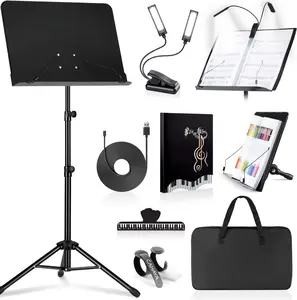 6 IN 1 Sheet Music Stand with Stand Light Desktop Book Stand with Carrying Bag, Sheet Music Folder & Clip Metal Portable Solid  for Guitar, Ukulele, Violin Players