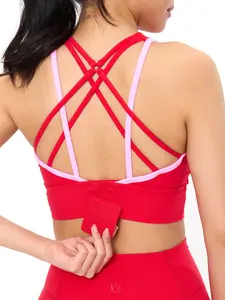 Geo Sports Bra - Salsa Red and Pink