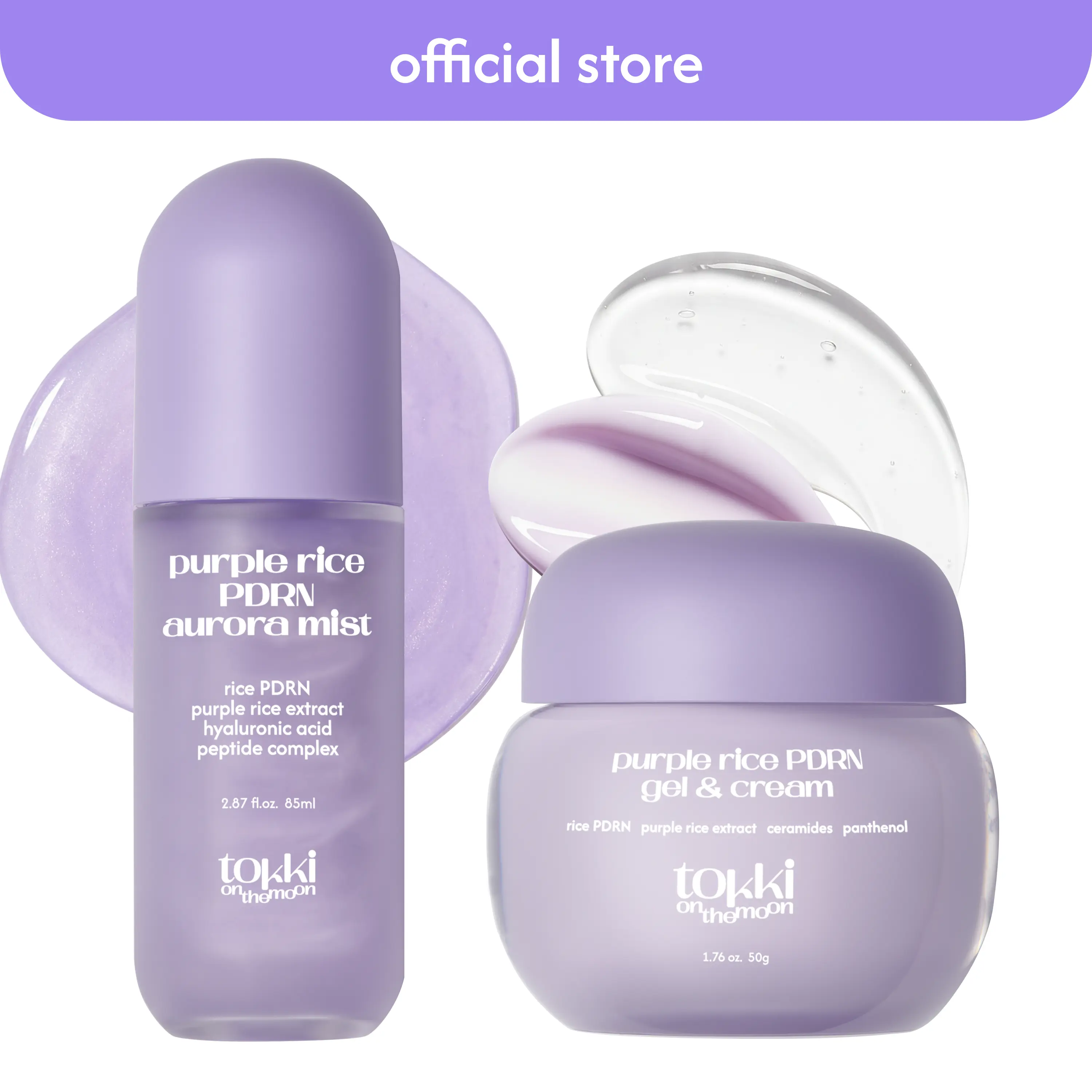tokki on the moon Purple Rice PDRN Daily Care Duo | vegan PDRN for Deep Penetration&Anti-Aging | Glow&Firm Skin Effect Toner mist + Gel&cream