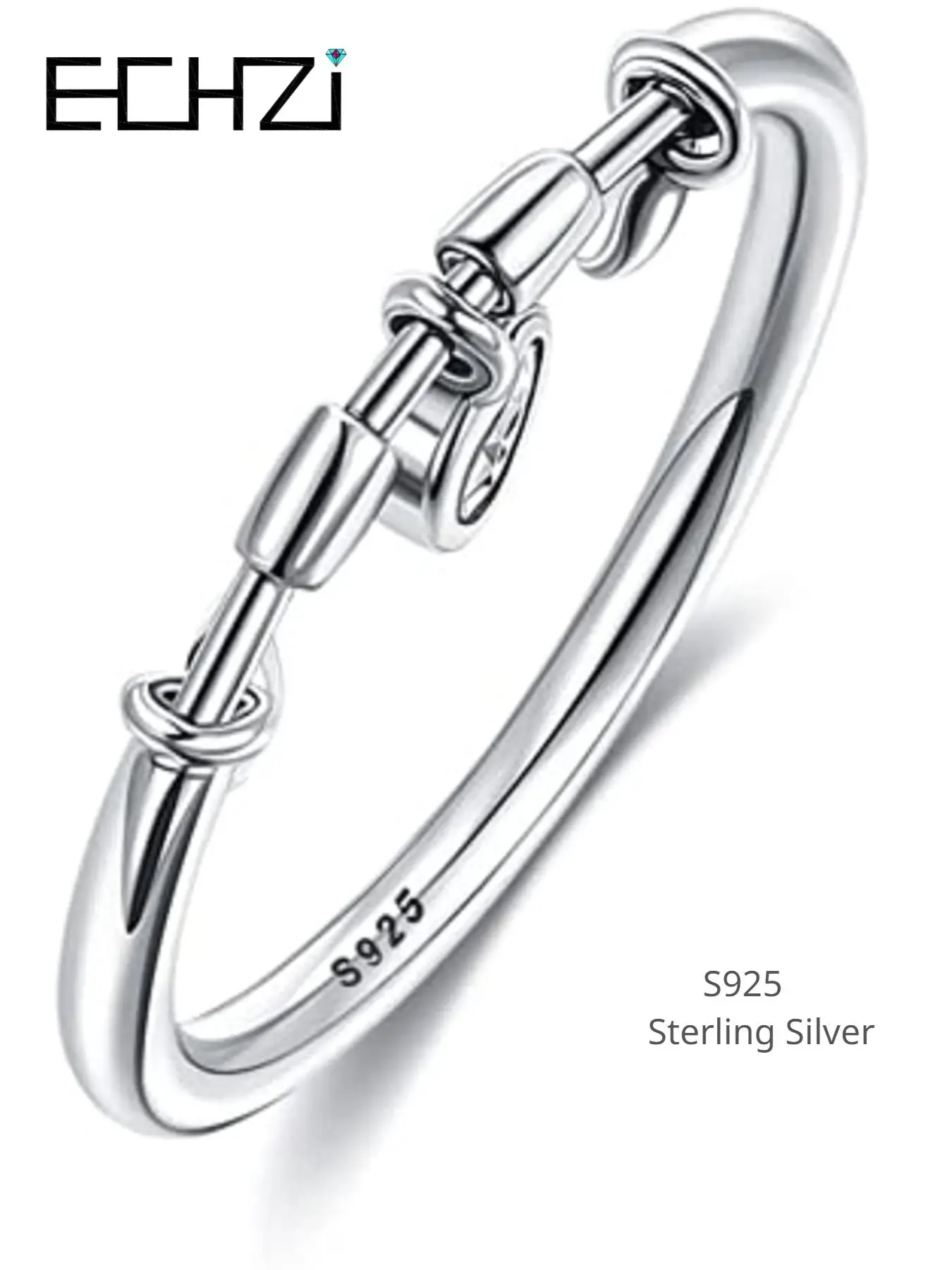 925 Sterling Silver Anti Anxiety Ring with Cubic Zirconia Love Pendant, Healing Energy Finger Ring, Fashion Jewelry Accessories for Women