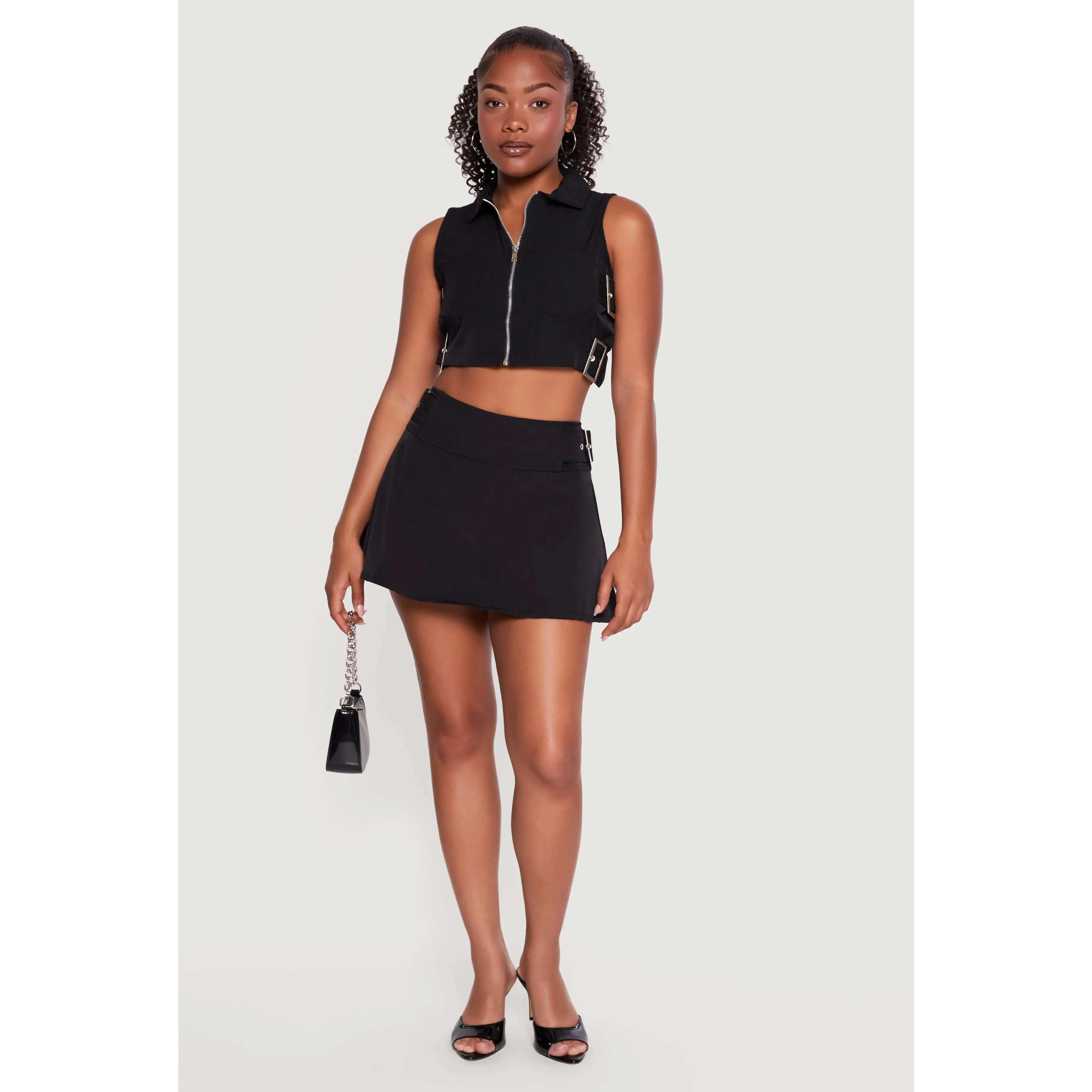 Side Buckle Detail Zip Back Mini Skirt