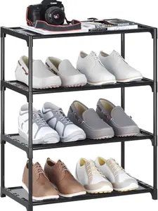 4-Tier Small Shoe Rack .Stackable Shoe Shelf Storage Organizer for Entryway Hallway Closet Bathroom Living Room