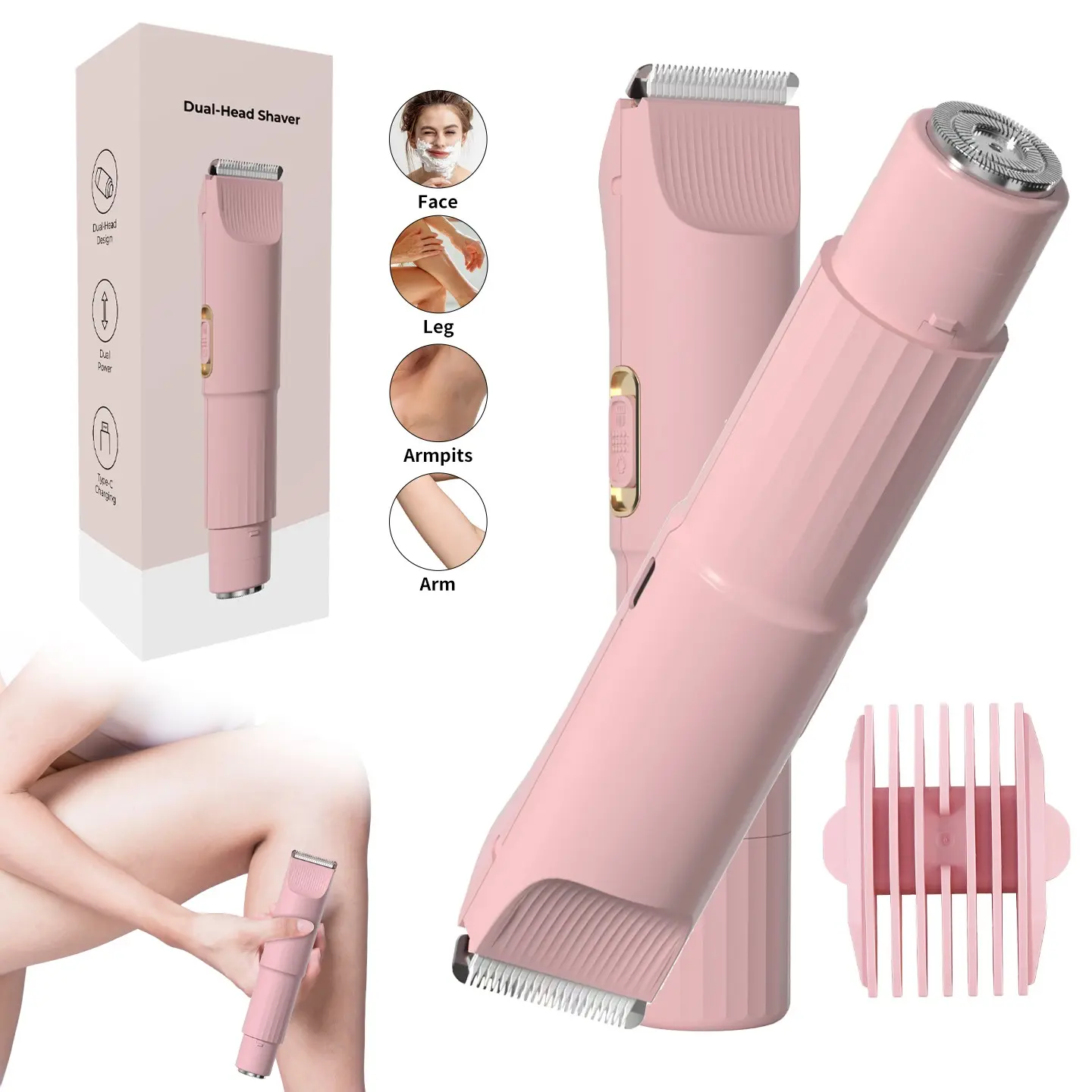 Women's Dual-Head Multi-Functional Electric Trimmer, Precision Trim Lip, Armpit, and Intimate Hair, Lightweight and Portable, Daily Use