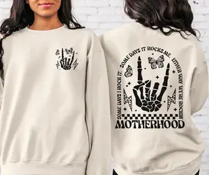 Motherhood Sweatshirt Mom Crewneck Pullover Cool Mom Rocking It Sweater Halloween Aesthetic Retro New Mom Gift Mama Gift Cotton Fabric