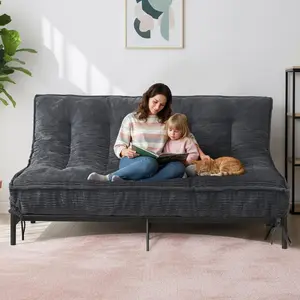 Winzoo 8" Extra Thick Corduroy Futon Mattress - Shredded Foam Filling, Roll-Up Folding Sofa Bed with Straps, Breathable Premium Support for Adults, Upholstered Soft Couch