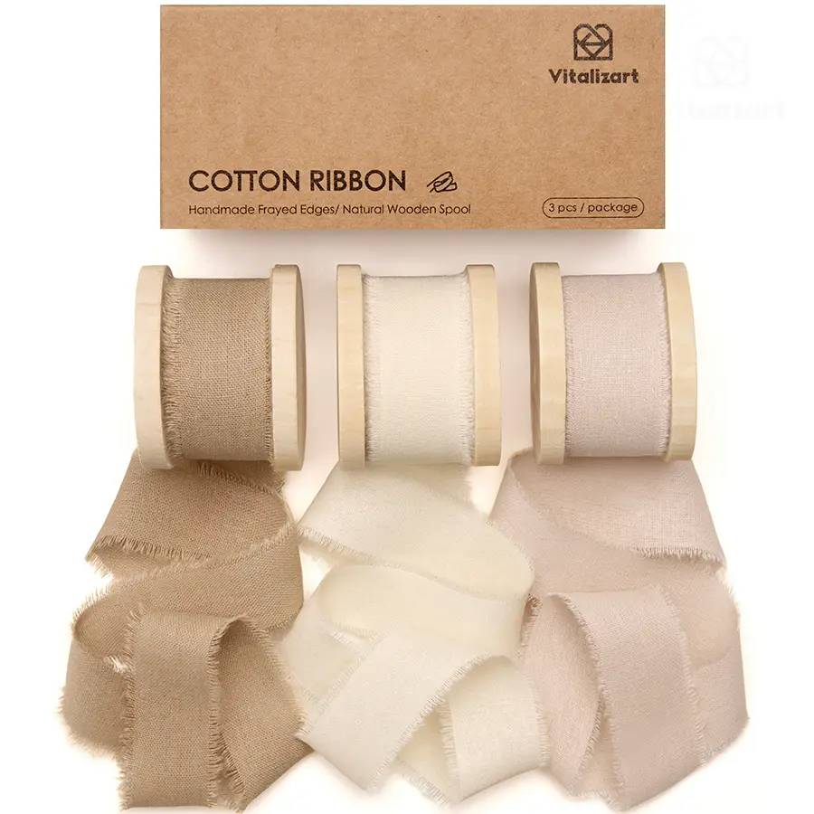 Vitalizart 100% Cotton Frayed Edge Ribbon Set 1 in with 3 Rolls 15 yd for Gift Wrapping Bouquets Weddings Invitations Wreaths Bows and Holiday Crafts sohochic