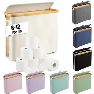 Multi-Color Toilet Paper Holder, Bamboo Frame Mini Laundry Basket, Bathroom Accessories Organizer, Fits 8-12 Rolls, Ideal for Home & Narrow Spaces