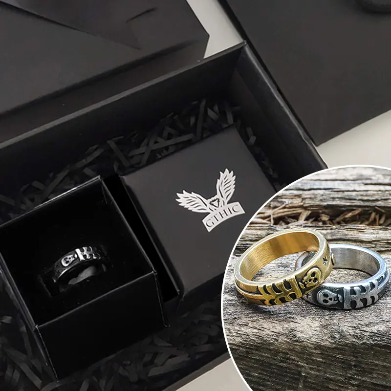GTHIC Till Death Do Us Part Stainless Steel Skull Design Engagement Couple Ring With Gift Box for Men and Women Mother's Day Gift