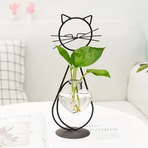 Minimalist Cat-Shaped Iron Flower Vase-Creative Hydroponic Planter for Home Decor, Elegant Tabletop Centerpiece for Living Room & Dining Room