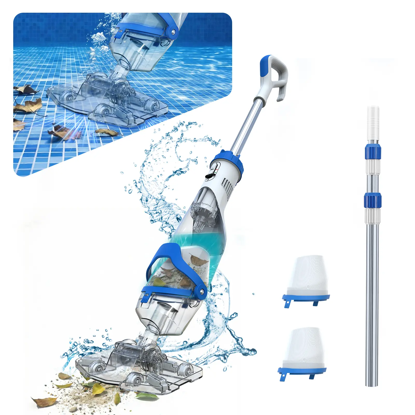 [Summer Vibes]Enhulk New Upgrade PC18 Pool Vacuum for Above Ground Pool with Telescopic Pole, Running time up to 1H, Handheld Design with Powerful Suction up to 18.5 gallon/min Ideal for Leaves, Debris