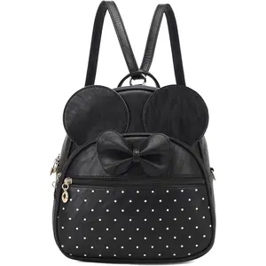 Girls Mini Backpack Bowknot Polka Dot Cute Daypacks Convertible  Bag Purse for Women (Black)
