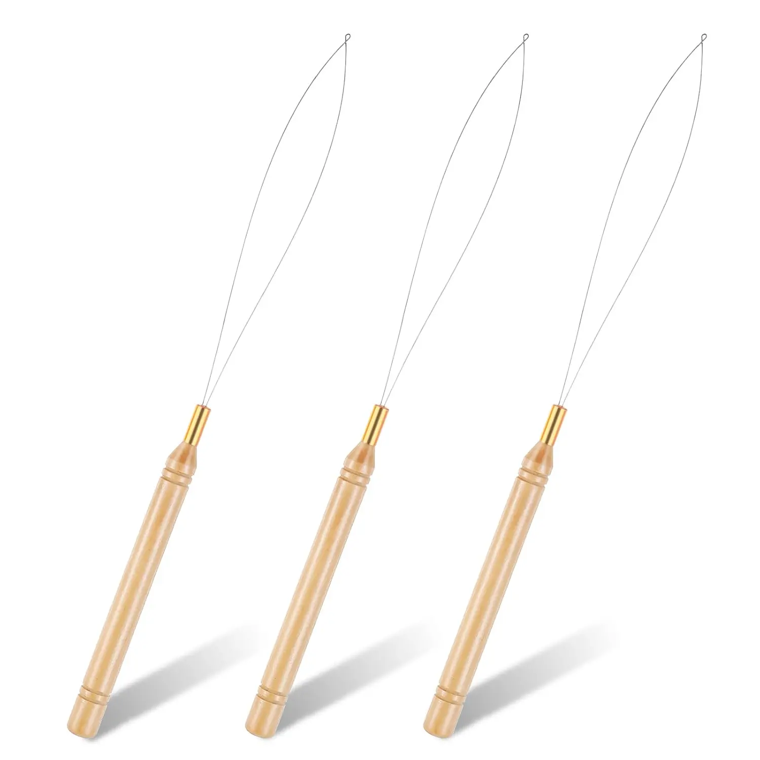 3 count Hair Extension Tools, Hair Beader Tool, Threader Pulling Hook Tool, Wooden Hair Extension Loop  Kit, Bead Device Tool for Hair or  Extensions