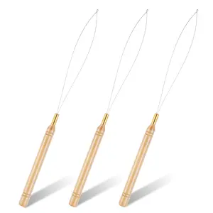 3 count Hair Extension Tools, Hair Beader Tool, Threader Pulling Hook Tool, Wooden Hair Extension Loop  Kit, Bead Device Tool for Hair or  Extensions