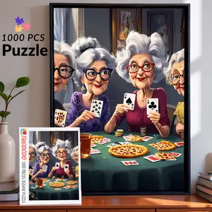 Funny Poker Granny Party 1000 Pieces Jigsaw Puzzle Relaxing Family Game for Brain Exercise Stress Relief Humorous Vintage Style Challenging Adult Puzzle Unique Wall Décor Creative Gift for Friends and Seniors 27.5x20inch 70x50cm Jigsaw Puzzle
