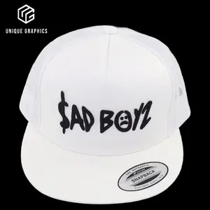 Sad Boyz Hat - White Snapback with Graphic Text, Adjustable Fit, and Logo Design