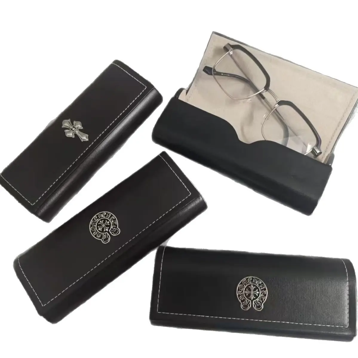 Gothic Cross PU Leather Eyeglasses Case, Large‑Capacity Hard Shell Black Spectacle Case Protective Storage Box for Sunglasses Myopia Glasses
