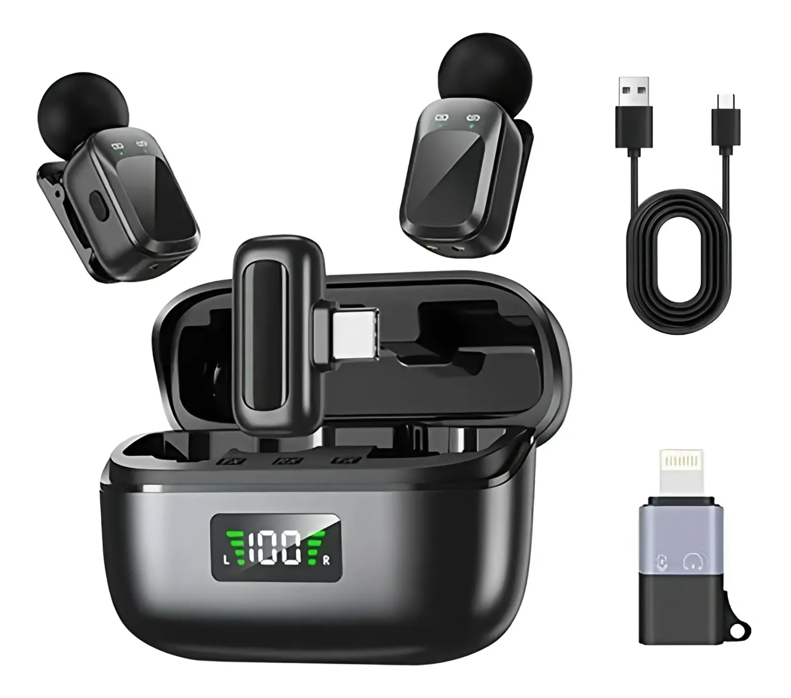 Wireless Lavalier Mini Microphone for Outdoor Live Streaming, Noise Reduction Lapel Mic with Type-C or Lightning Connector for iPhone and Android Devices