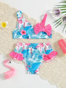 Girls' clothing, girls' swimsuits, Toddler swimsuit, Ruffle swimsuits, girls' swimwear sets, separable beach playwear, cute sets, tropical prints, comfortable and breathable two-piece sets, suitable for outdoor swimming, summer beach, back-to-school gifts