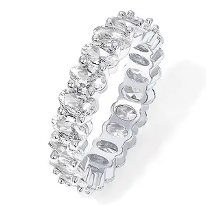 Oval Cubic Zirconia Eternity Ring for Women, Dainty Shiny Statement Stackable Eternity Band, Hypoallergenic Waterproof Wedding Promise Band, Trendy Love Engagement Bridal Jewelry, Perfect Anniversary Birthday Party Daily Wear Gift for Ladies