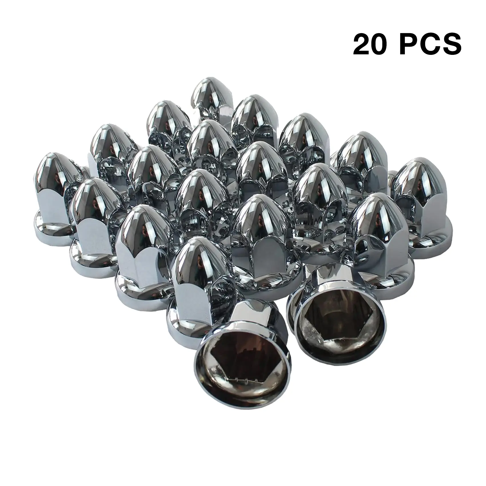 33mm Push-On Lug Nut & Wheel Covers for Semi Trucks, ABS Plastic Bullet Flanged 2-3/8in Height Car Parts Caps with 33mm Chrome Puller (20/40/60 Pack)