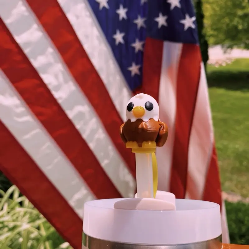 Bald Eagle Summertime 4th Of July Freedom America Cute Straw Toppers and Charms for Stanley Tumbers & 9.5mm Straws with Durable PLA Design - Stylish, Beverage