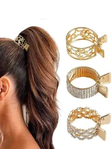 3pcs-Set-Women-s-Gold-Round-Hair-Clips-With-Rhinestones-For-High-Ponytail-Fixation-Anti-Slip-Suitable-For-Daily-Wear-Home-Outdoor-Commute-Gift-Elegant-School
