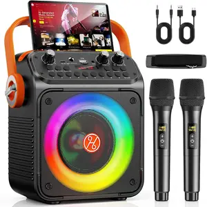 Karaoke Machine, Portable  Karaoke Speaker with 2  Microphones for Adults, PA System with Echo Adjustment, LED Lights, Supports USB/TF/REC/FM/AUX, for  Party, Outdoor