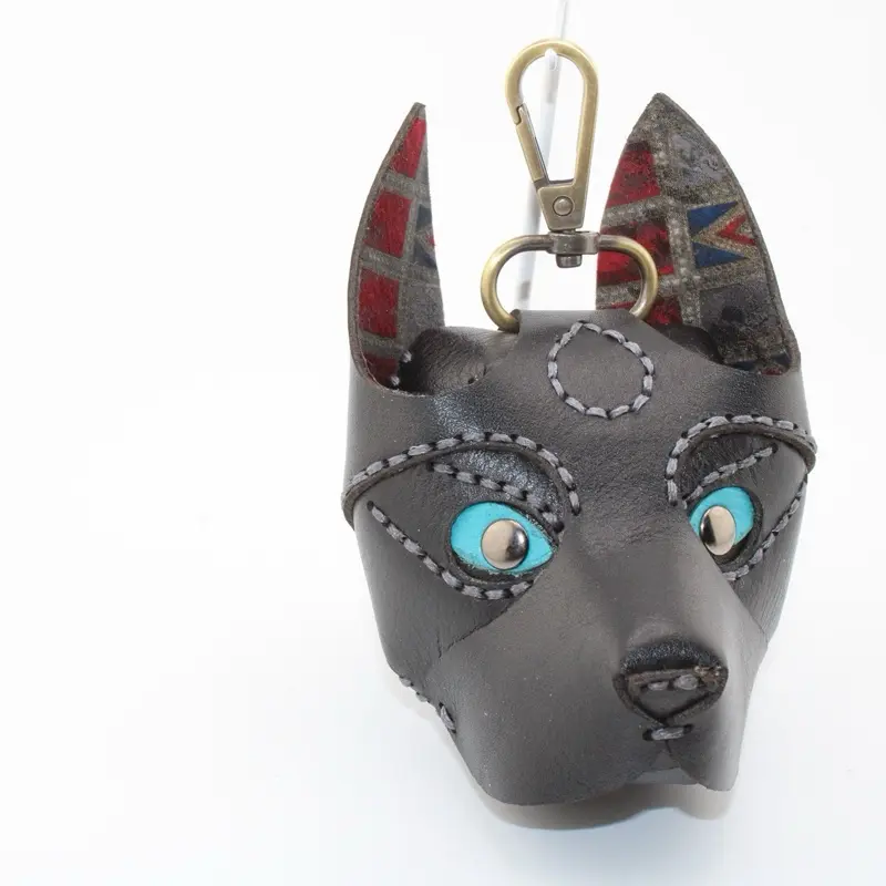 Meet Barklett! Great Mini Wallet Hand Sewn Real Veg Tan Leather and cousin to the  Meowlette USA Made Holds Quite a Bit Perfect on Its Own All Black with blue eyes. Dog Face Design