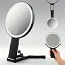 Women's Lighted Standing Makeup Mirror - Portable Travel, 3 Light Modes, Double-Sided 20X/1X Magnifying, Handheld with Handle, Adjustable Brightness, Rechargeable (Black) - Beauty Game-Changer for Adults' Gifting