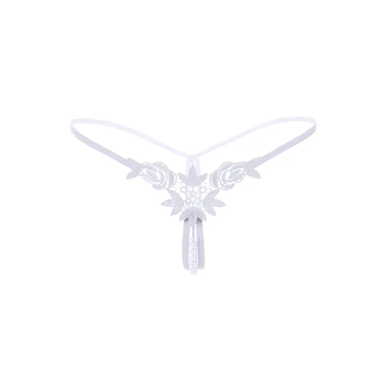 Embroidered Roses Bridal Pearl Thong