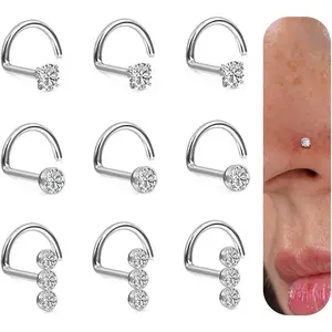 20G Nose Rings for Women – 316 Surgical Steel L Shaped Nose Studs Cork Screw Nostril Piercing Jewelry 1.5/2/3mm CZ