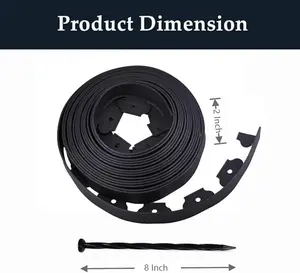 20ft Garden Edging 2 Inch Tall Landscape Edging Kit, Bonus Spiral Spikes, Black Plastic Lawn Edging for Landscaping, Lawn, Yard, Flower