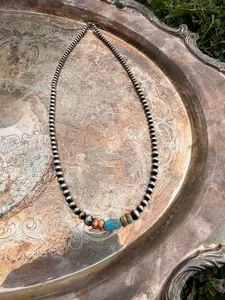 stainless steel, spiny oyster and turquoise graduated beaded necklace