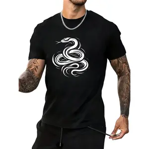 Men's Swirling Snake Print Summer T-Shirt – Casual Short-Sleeve Crew Neck Top with Bold Snake Pattern