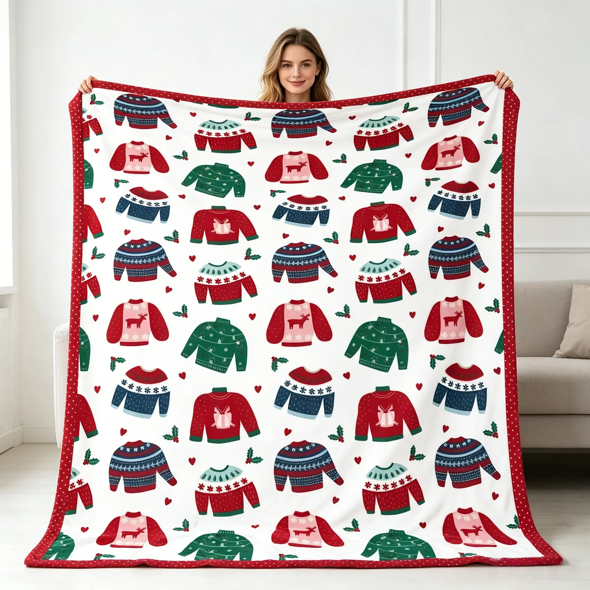 Kringle Express Oversized 60x80 Christmas Print Throw Blanket - Fleece-Lined Jacquard Sherpa, Warm Flannel, Handmade Soft, Modern Design, Vibrant Character Art, Trimmed, Ideal for Book Lovers, Sofa Bed Office, Throw Blankets, Christmas Print Blankets